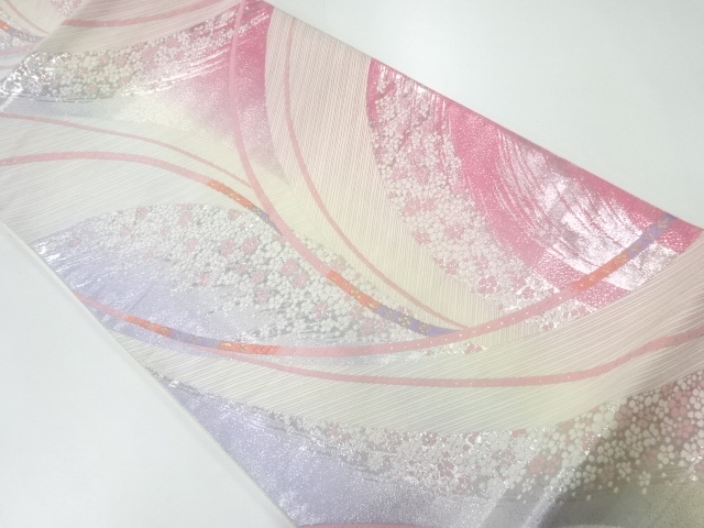 JAPANESE FUKURO OBI / WOVEN FLOWER & LINE DRAWING